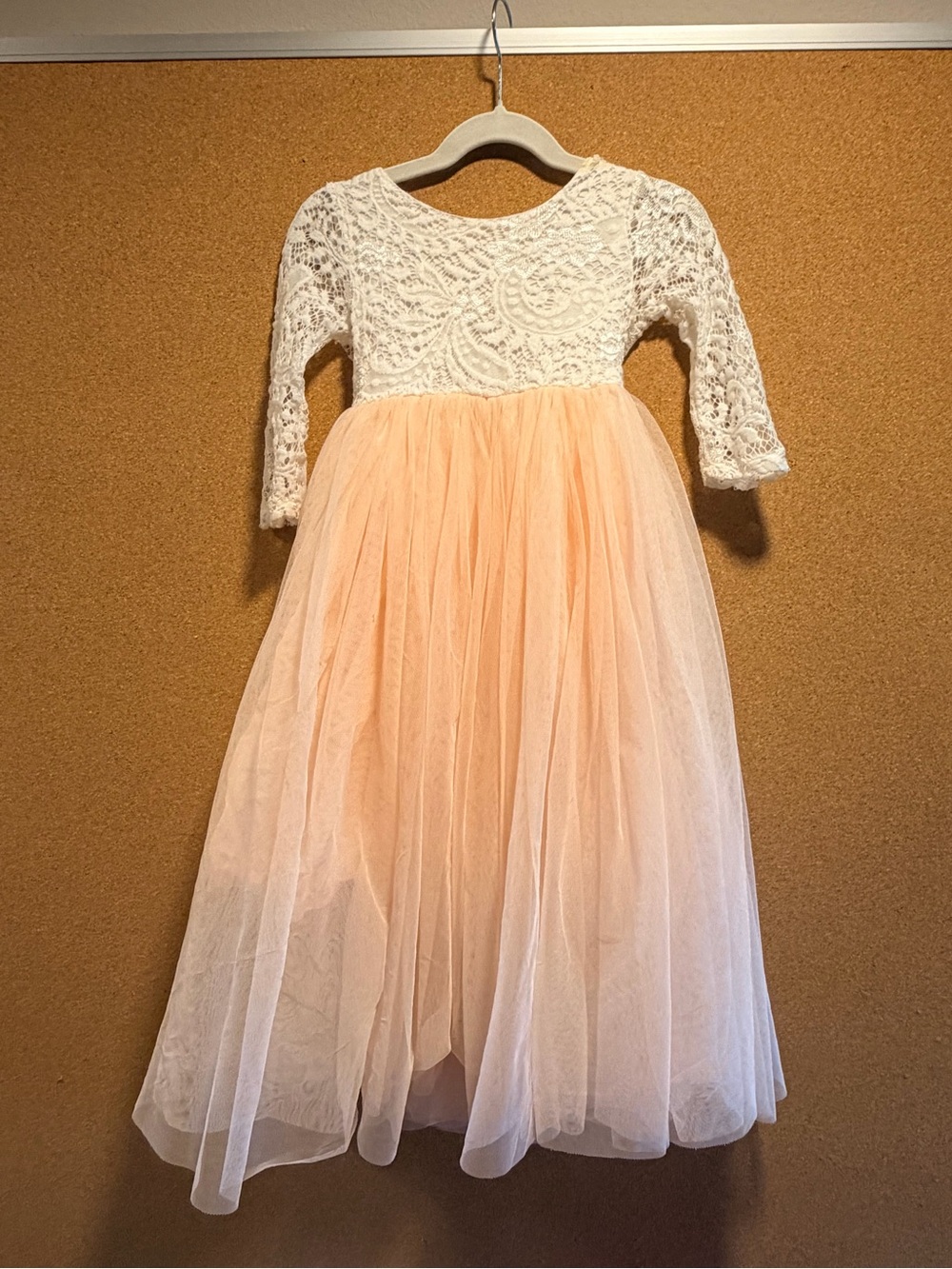 Girls' Lace Bodice Peach Tulle Dress